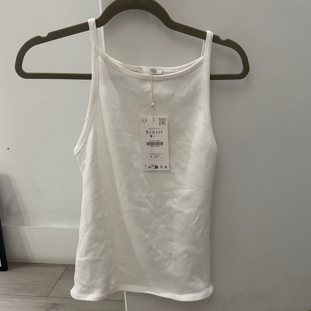 Zara White Ribbed Tank Top
